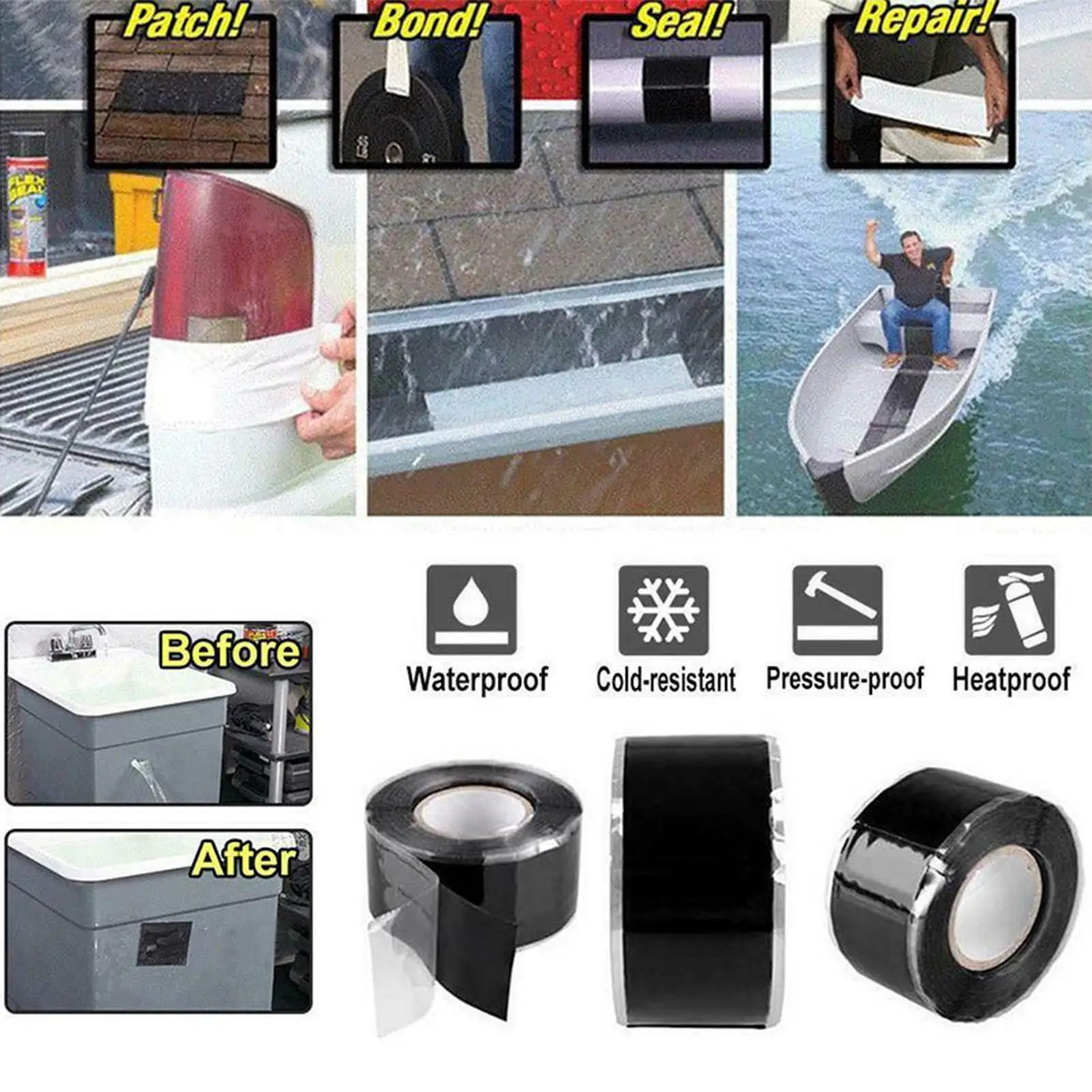WeatherproofSelf Fusing Silicone Tape, Emergency Pipeline Repair SealBandage for Cable Tool Fixing