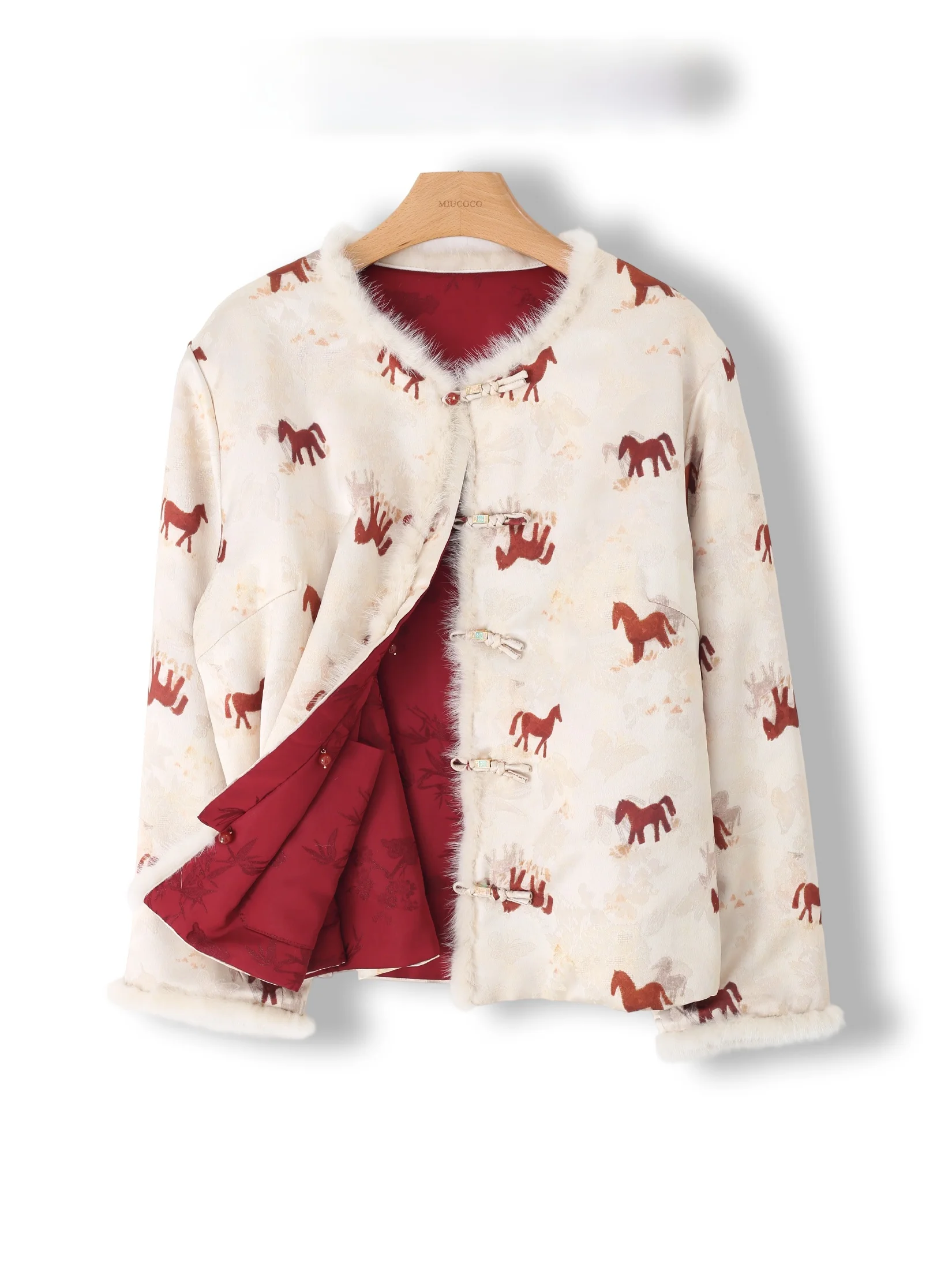 

New Chinese Style Double-sided Wear Cotton Jacket with Fur Splicing And Embroidery Warm Loose Fit Women's Outerwear