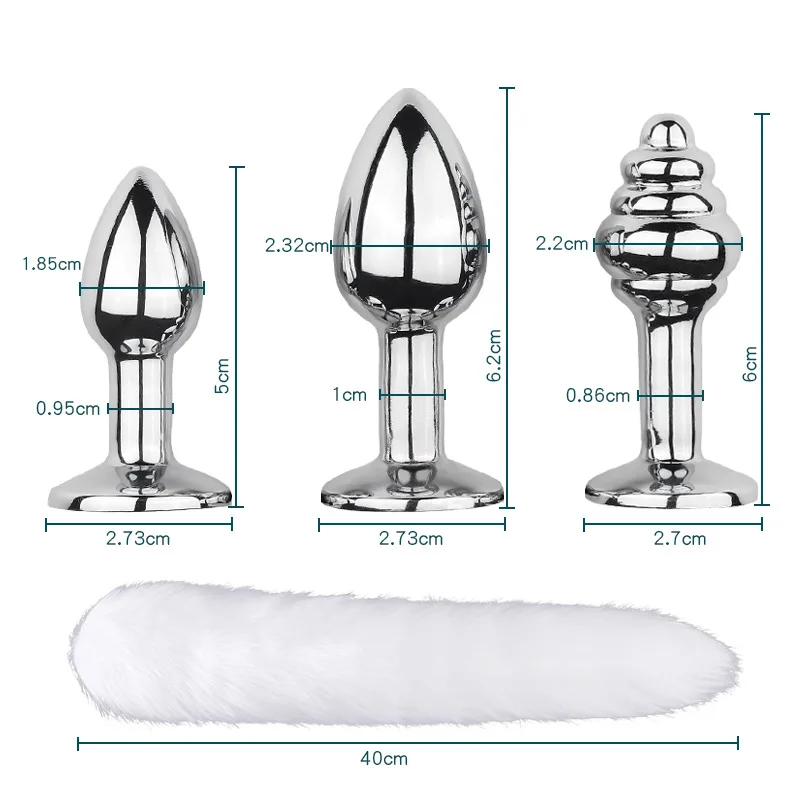 قابس شرجي ذيل الثعلب من الفرو الصناعي مع 3 مقابس معدنية قابلة للتبديل - لعبة جنسية للكبار من الفولاذ المقاوم للصدأ لعب الأدوار لـ BDSM، ألعاب الزوجين