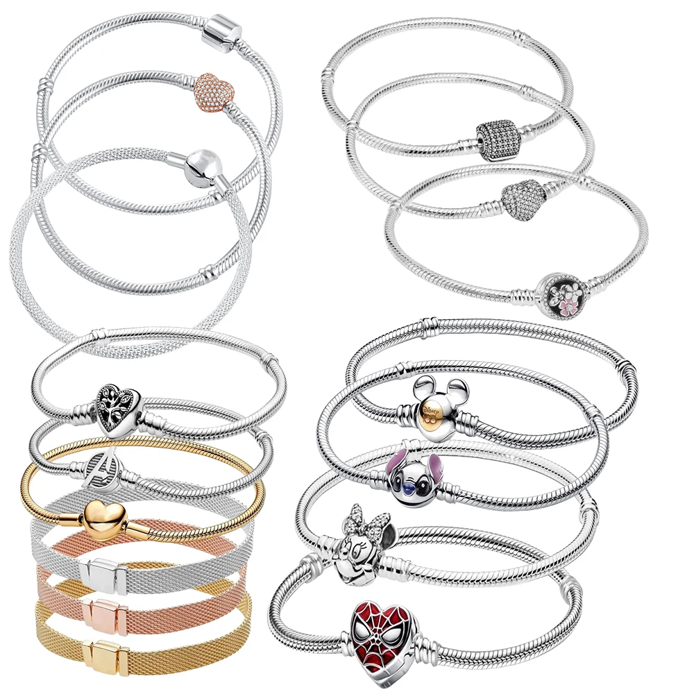 

Hot Sale Mickey Mouse Spider Man Heart Clip Original 925 Silver Plated Bracelet Love Buckle Bead Decoration DIY Women's Gifts