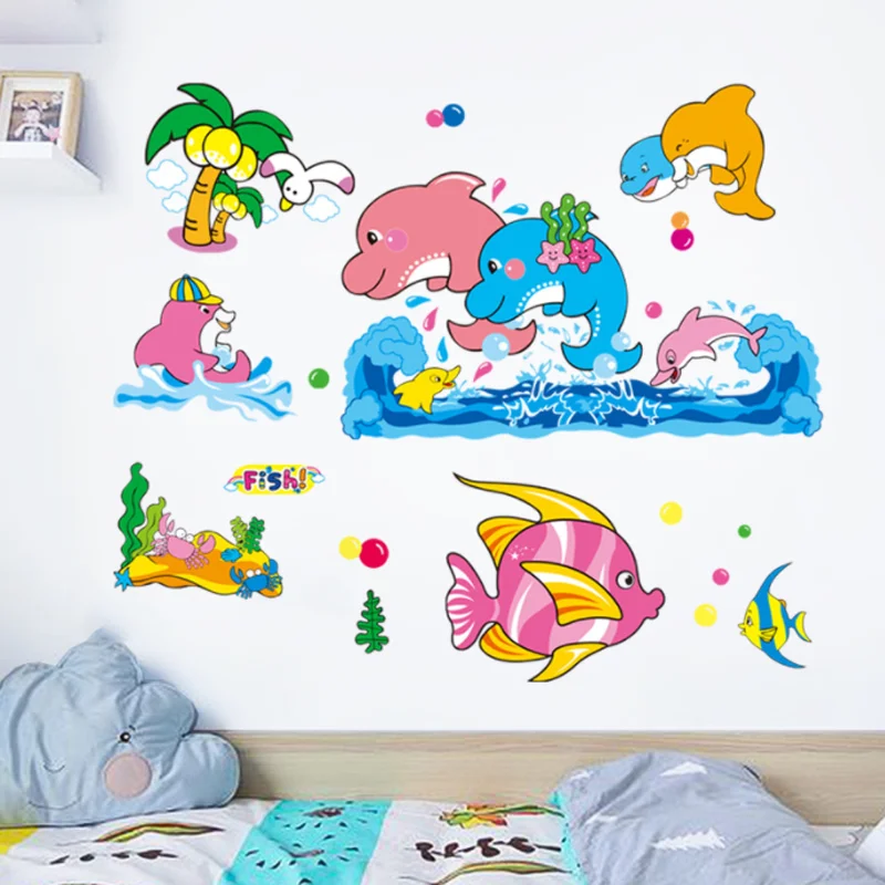 Kawaii Marine World Dolphins Stickers DIY Scrapbook Window Glass Wall Sticker Bedroom Decoration Sticker Self-adhesive Wallpaper