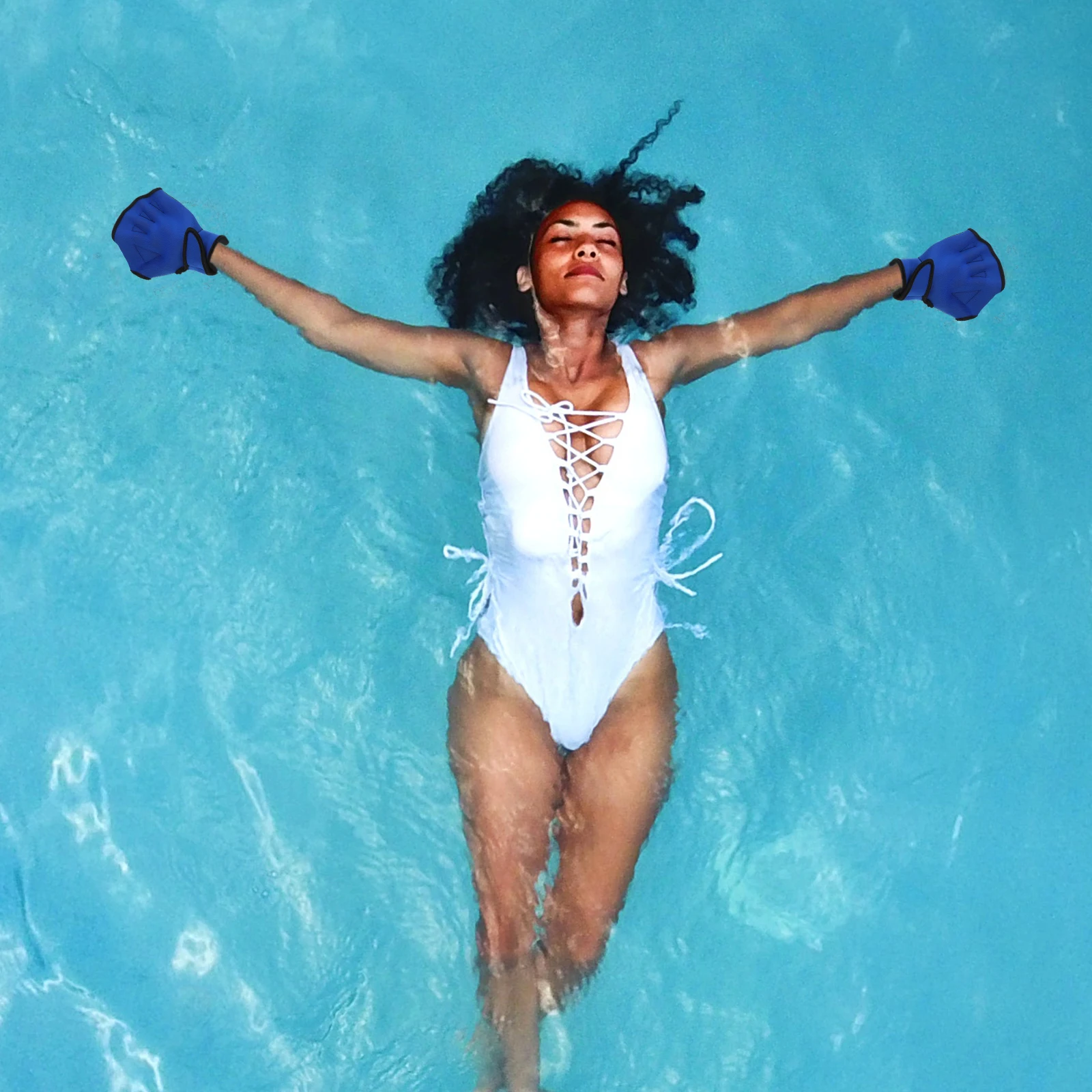 

1 Pair Nylon Swim Mitts Adjustable Swimming Gloves For Water Sports Swim Training Supplies Hand Protector Water Gloves