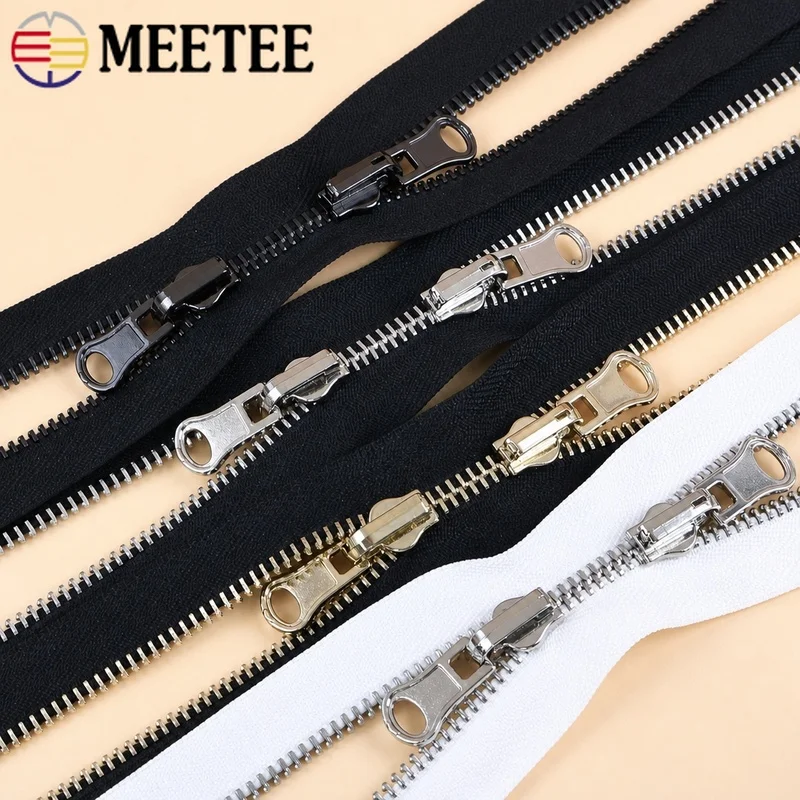 

5#8# Meetee Metal Zipper Sewing Garment 70-100cm Open-End Double Sided Reversible Zippers Replace Zip Repair Kit DIY Accessories