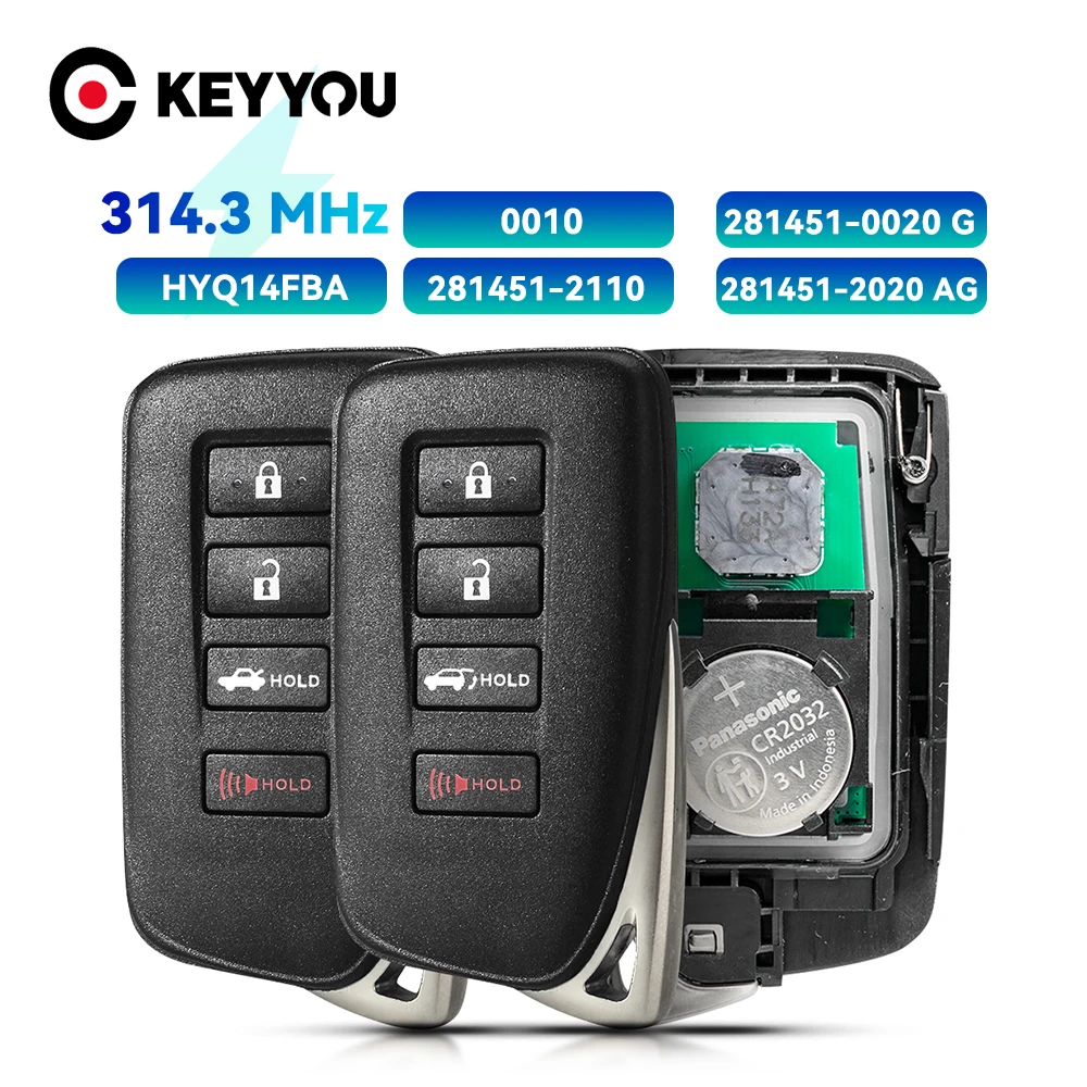 

KEYYOU HYQ14FBA HYQ14FBB Smart Remote Key 314.3Mhz For Lexus GS200T ES350 GS350 LX570 NX200t NX300 281451-2020 AG 281451-2110