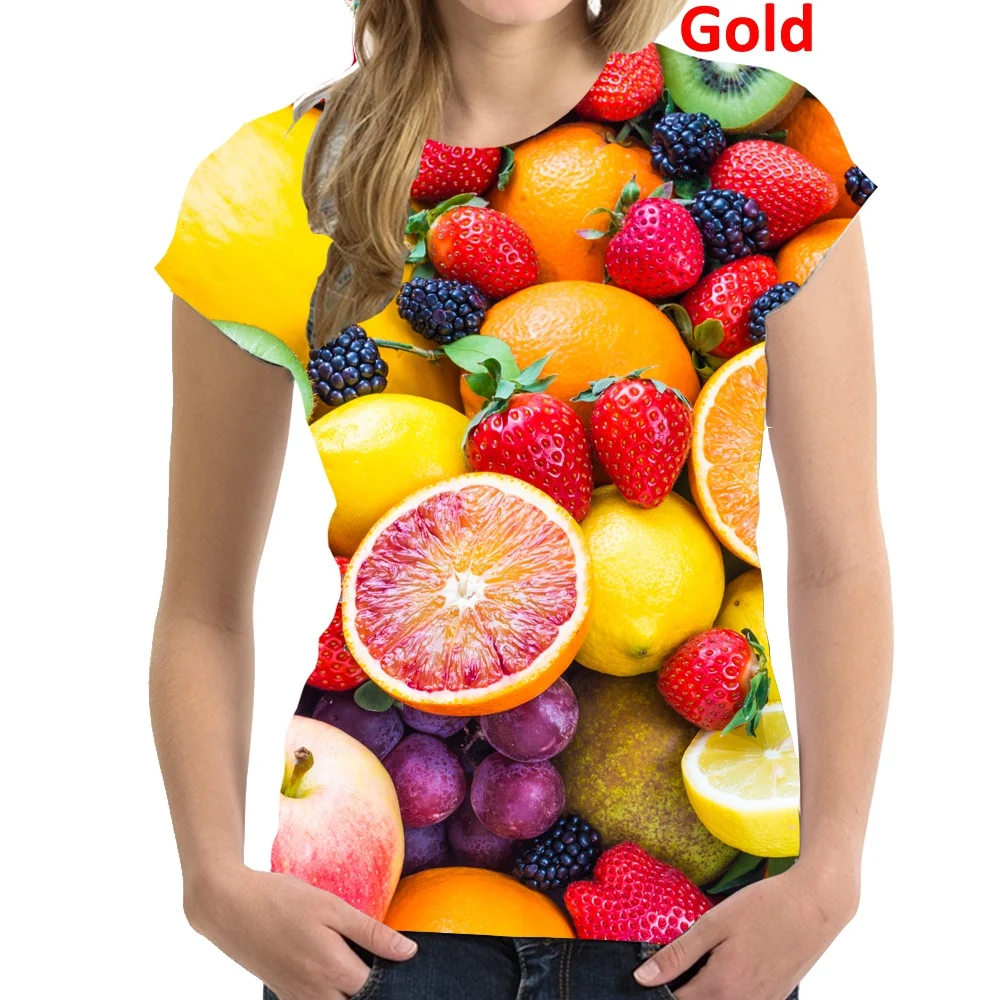 2022 Women Casual T Shirt 3d Print Short Sleeve Tee Tops Summer Fashion Fruit print Female Pullover Tops