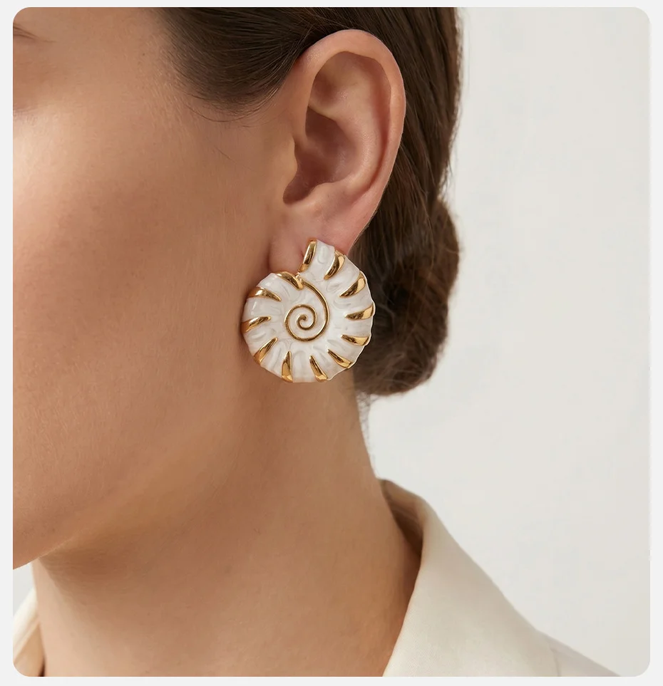 Vnox Ozean-Stil Kreative Muschel-Ohrstecker mit farbigem Emaille für Damen, vergoldet, Tropfenöl-Muschel-Ohrringe, Boho-Strandschmuck – Detail 3
