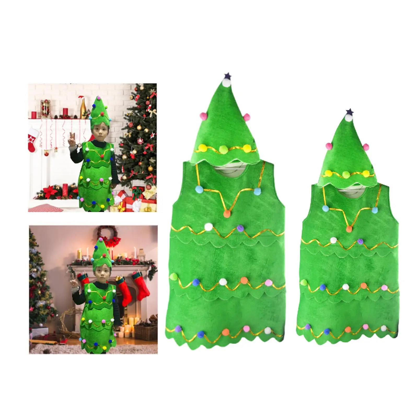 زي شجرة عيد الميلاد للأطفال بدون أكمام، فستان تنكرية وقبعة للعب الأدوار، لوازم حفلات الكرنفال التنكرية #4