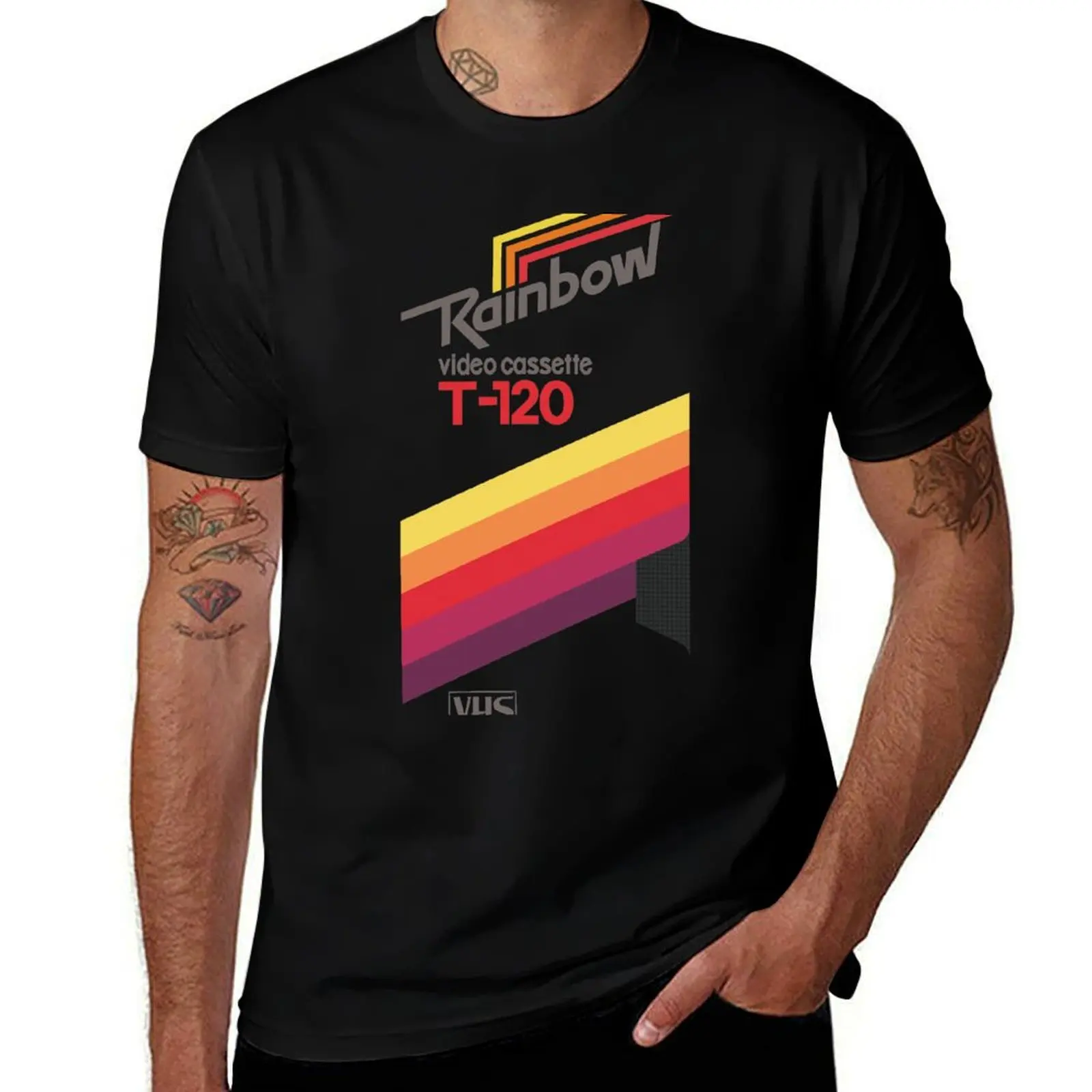 

package man VHS cotton T-120 T-Shirt t black t-shirt designer man T-Shirt plain Rainbow shirt for