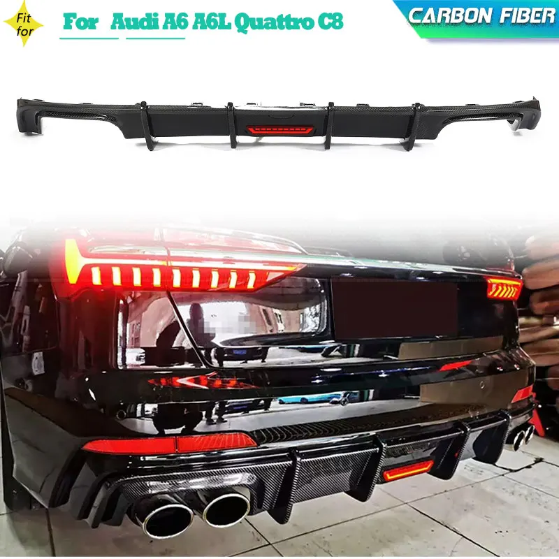 Carbon Fiber Rear Bumper Diffuser Lip for Audi A6 A6L Quattro C8 Sedan 2020 2021 Car Rear Diffuser Lip Spoiler Protector Bodykit