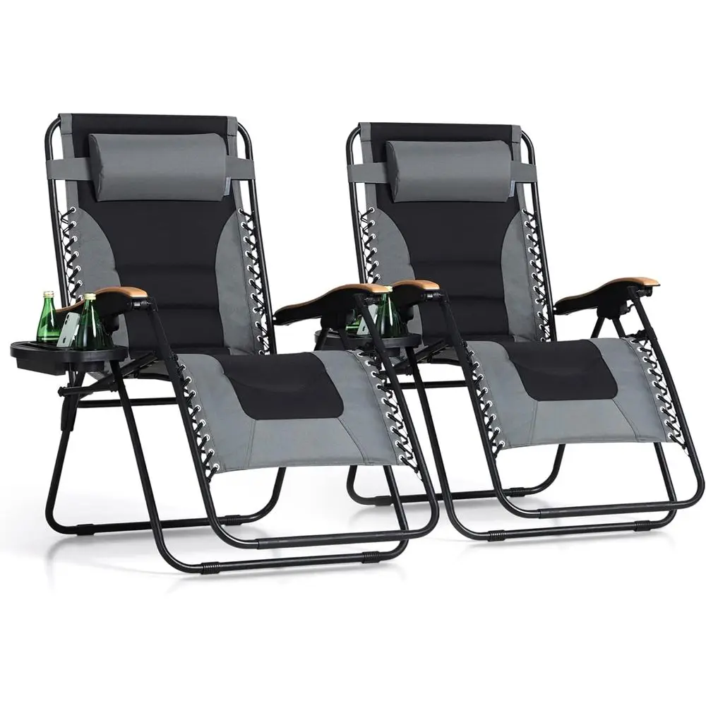 

Oversized XL Zero Gravity Reclining Lounge Chair Set, 30 Wide Seat, Grey, Supports 400 lbs