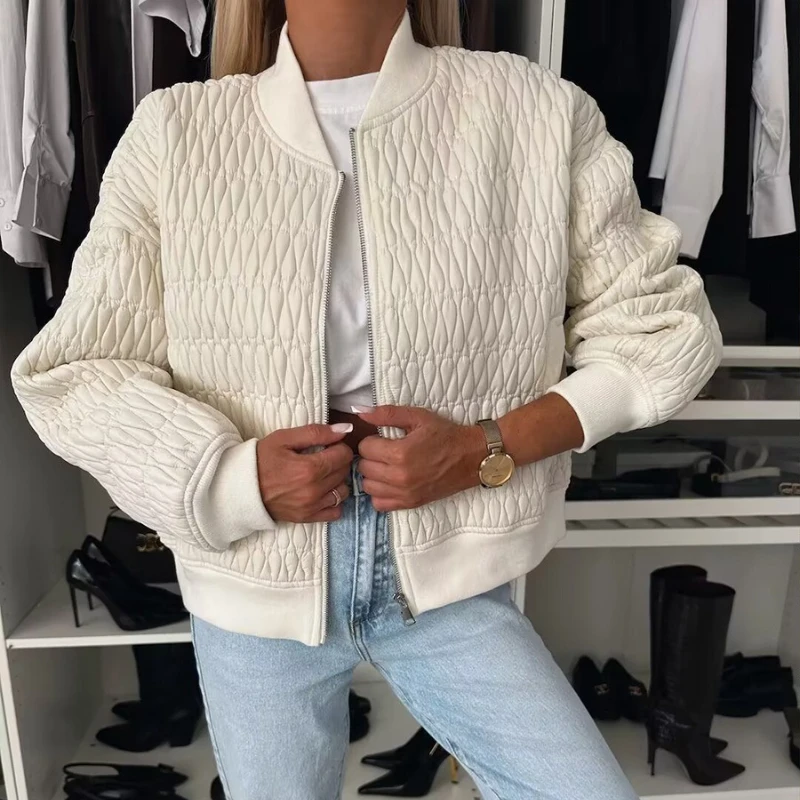

2025 Autumn and Winter Solid Color Embroidered Short Women's Zipper Jacket