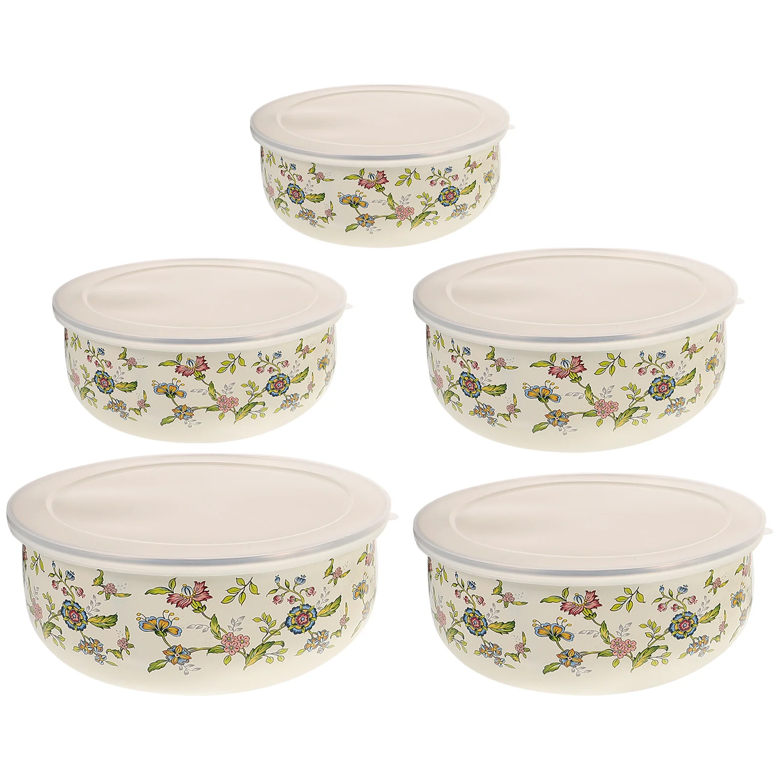 Enamel Covered Bowl Food Containers Lids Salad Bowl With Lid Household Soup Enamelware Plastic Mixing Child Metal