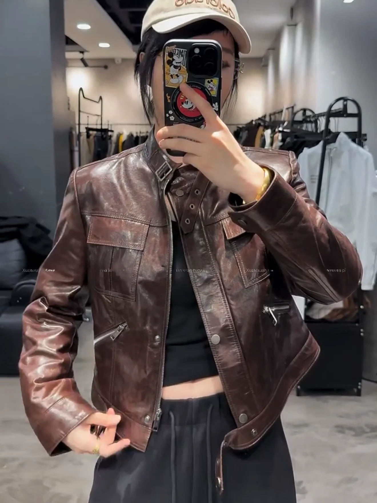 

Ning 2026 New Style Women's Leather Jacket Sheepskin Coat Luxury Feel Long Sleeve Zipper Closure Quilted Pattern