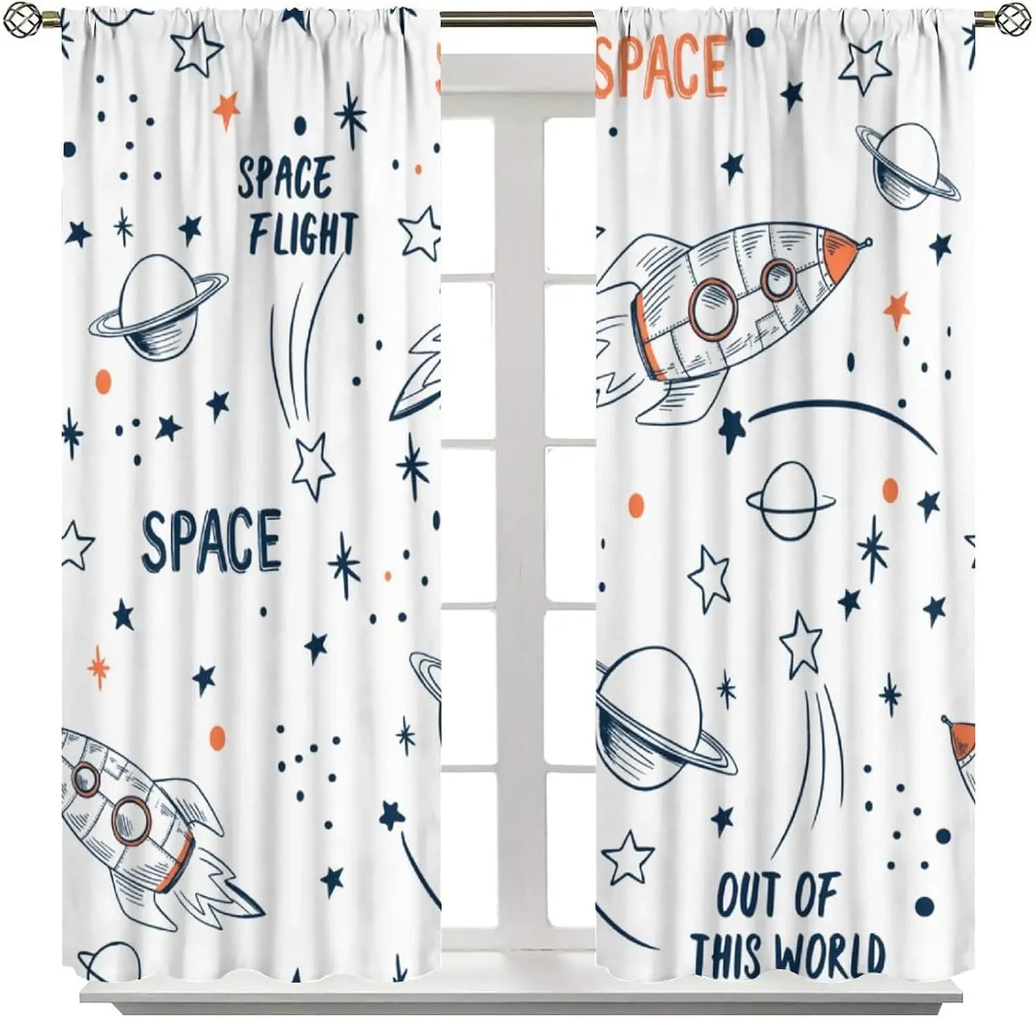 Outer Space Curtain for Kids,Cartoon Stars Galaxy Planets Aerospace Theme Window Curtains for Kids Boys Girls Bedroom Child Room