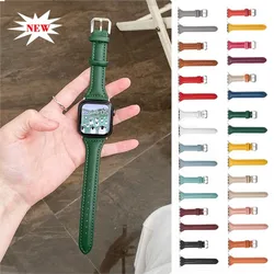 Slim leather strap for Apple Watch band ultra-2 49mm series 7 8 9 41mm/45mm 38mm/42mm Wrist bracelet iWatch SE 6 5 4 3 40mm/44mm