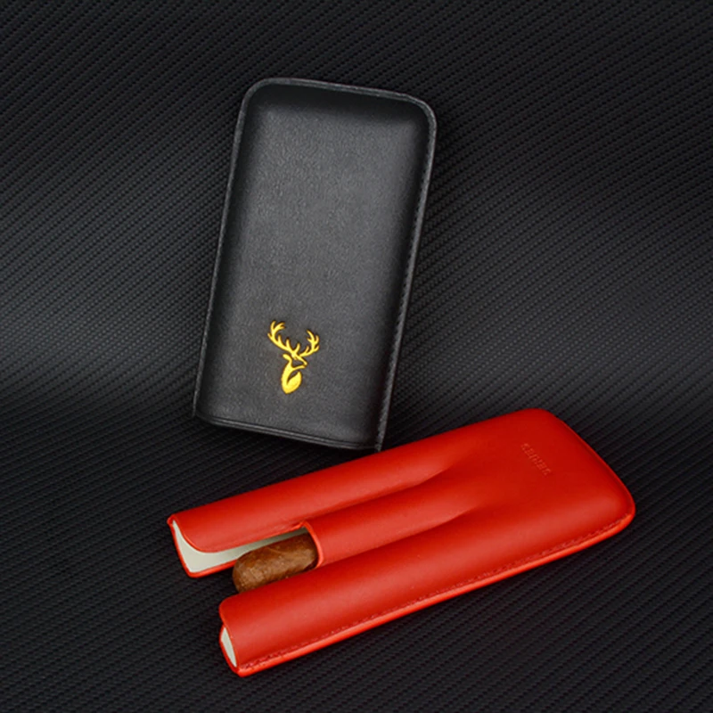 54 Ring Leather Cigar Case Black Red Cigar Holder 3 Tubes Mini Cigar Box 6.5