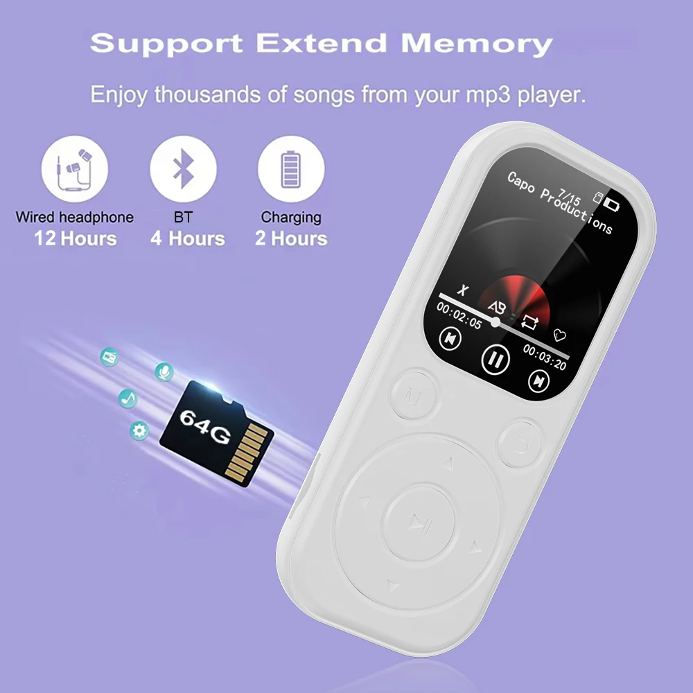 مشغل MP3 بلوتوث 5.4 مشغل موسيقى فيديو محمول رياضي صغير MP3 وكمان مع شاشة دعم راديو FM تسجيل الكتاب الإلكتروني جديد