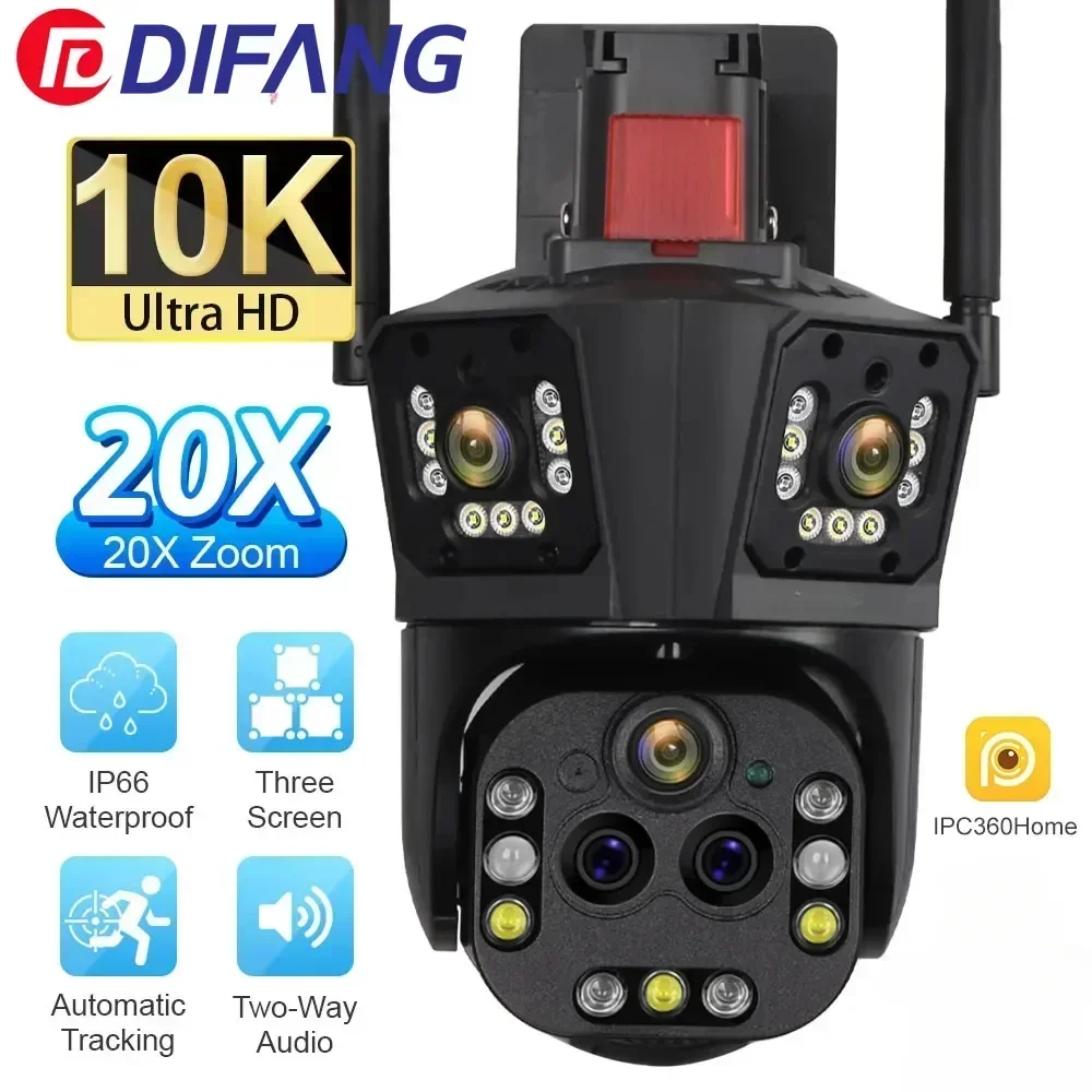 10K Outdoor Wifi Bewakingscamera UHD-20X Optische Zoom Waterdicht AI Automatische Tracking HD PTZ Vijf-lens Drie-scherm IP CCTV