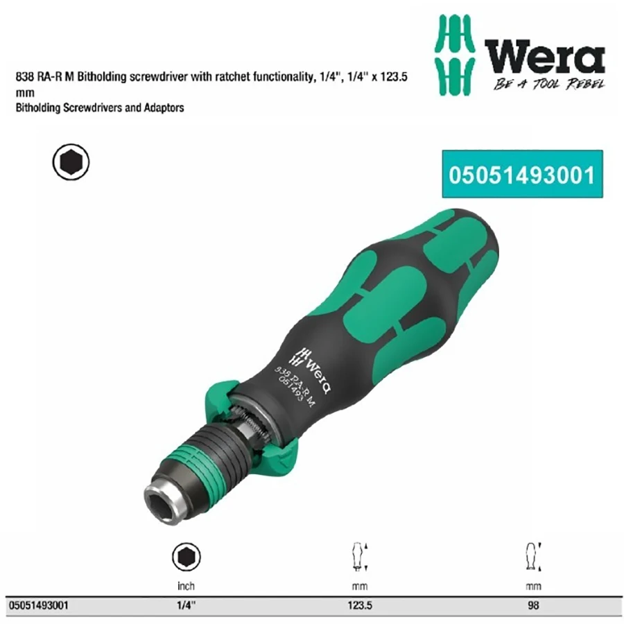 WERA 05051493001 Ratchet Screwdriver with Quick-release Chuck 1/4\