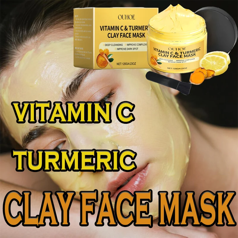 

Turmeric VitaminC Clay Mask Deep Cleansing Facial Improves Dark Spots Hydrating Skin Care Tightens Skin Even-Toned Radiant Skin