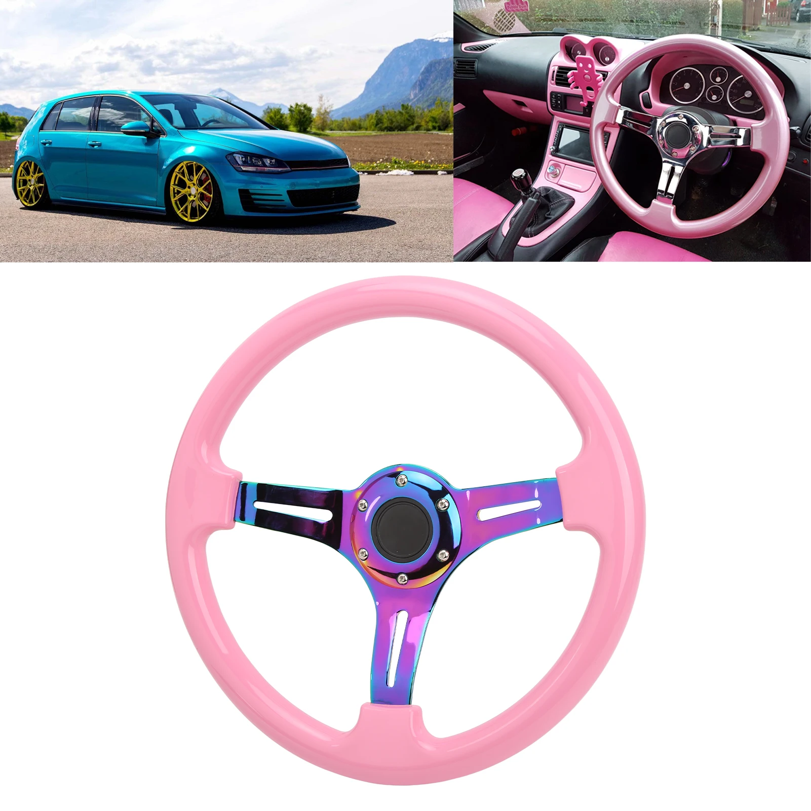 350mm/14in ABS steering wheel pink 6-hole universal racing steering wheel car modification electroplating color bracket pink