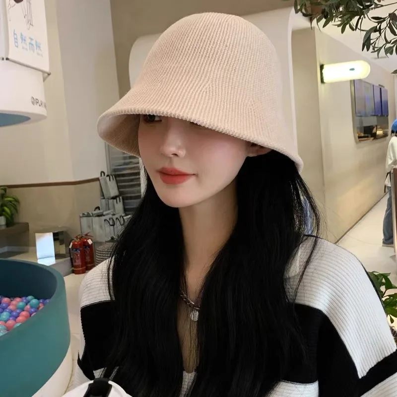 Fashion Bucket Hat Knitting Breathable Fisherman Cap Autumn Winter Warm Soft Slouchy Crochet Solid Color Cap for Women Travel