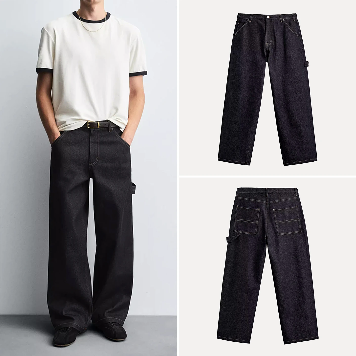 

Повседневные прямые джинсы для деревообработки, мужские осенние новые джинсы, свободный крой со средней талией, полиэфирное волокно