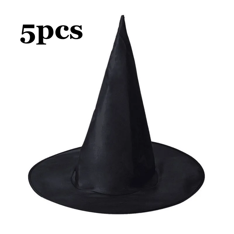 

5Pcs Halloween Witch Hats Black for For Adults and Children Halloween Costume Party Yard Indoor Outdoor Decoration Caps