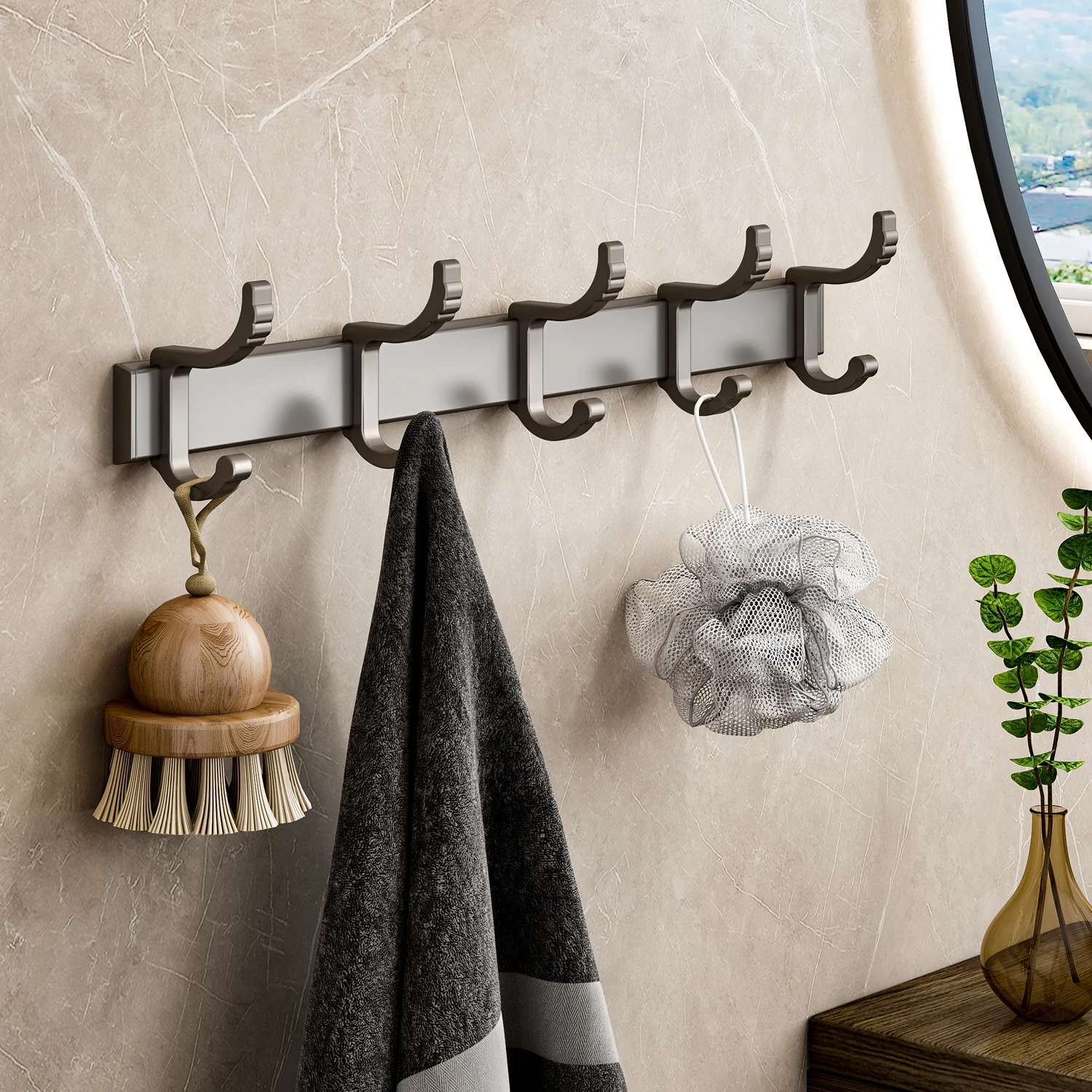 

Robe Hook No Drill Clothe Hanger Wall Mounted Towel Aluminum Double Row Hang Clothes Coat Rack Bathroom Accessories