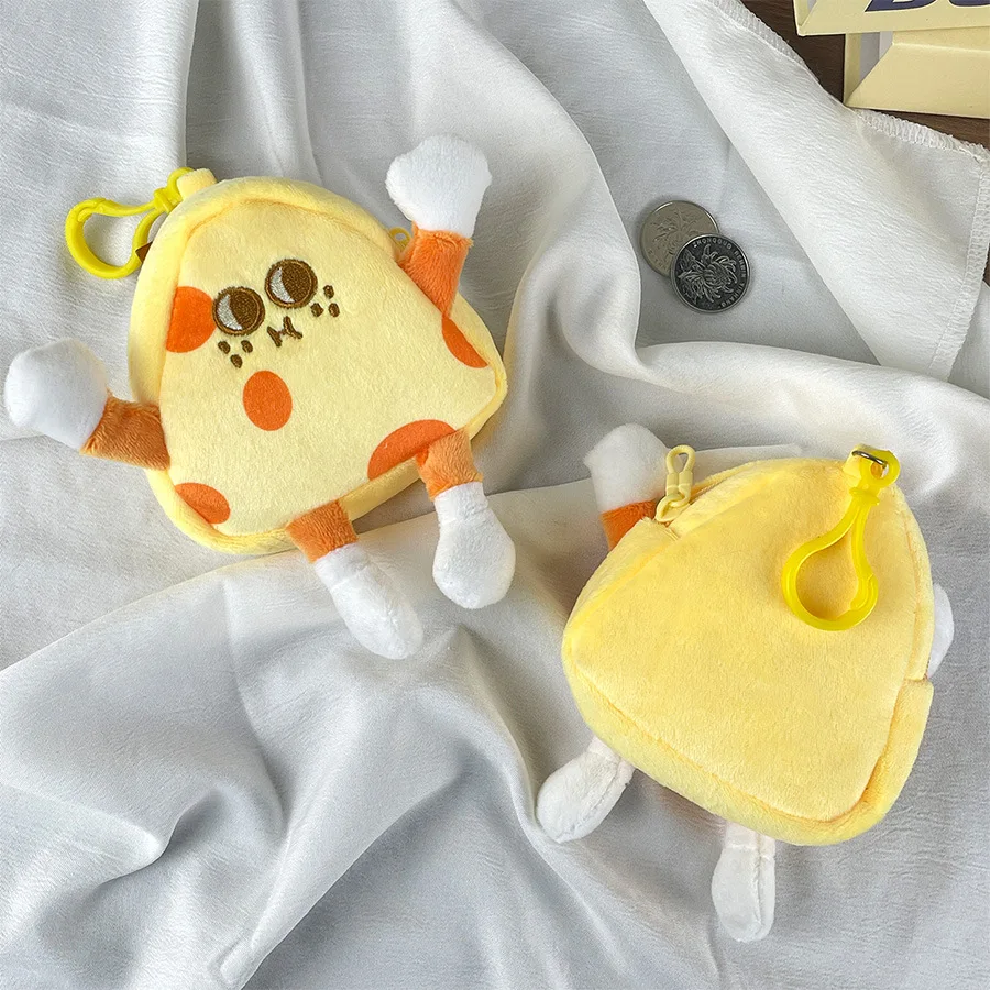1 stks 13 CM Leuke Kaas Pluche Portemonnee Speelgoed Creatieve Kawaii Pop Decoratie Rugzak Charms Draagbare Pluche Diversen Opbergtas
