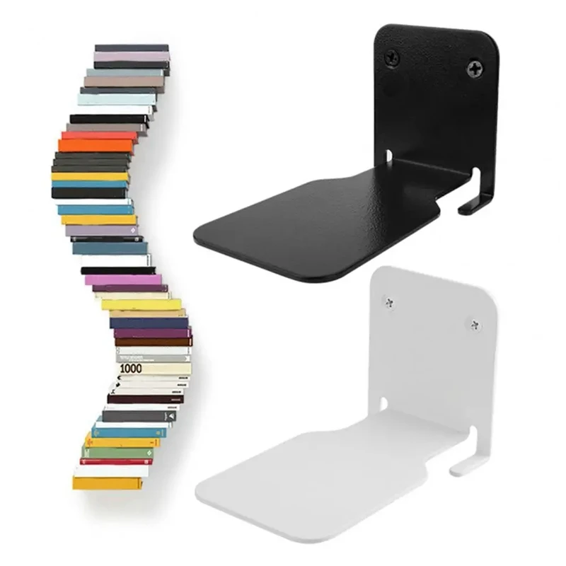 2PCS Metal Bookshelf Stylish Floating Bookshelf Set Space-Saving Wall Mounted Shelves For Home Office Easy Install Easy To Use