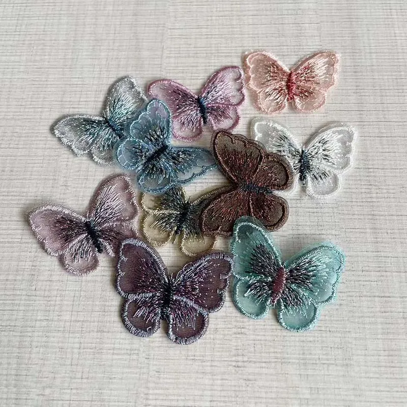 10PC/4.1*3.2CM,3D Organza Butterfly Patch,Sewing Embroidery Flower Patches Lace Applique For Clothing,Dress,Wedding Decoration