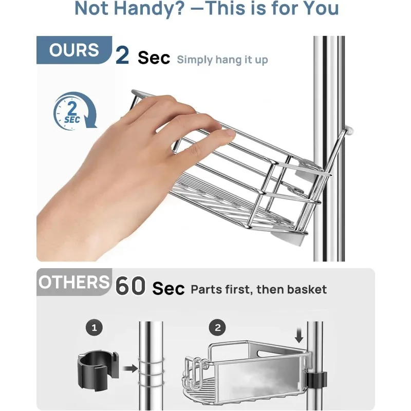 Corner Shower Caddy Tension Pole,Adjustable Organizer with 4 Shelves, No Drilling Shelf for Inside Shower, Rack Storage, Silver