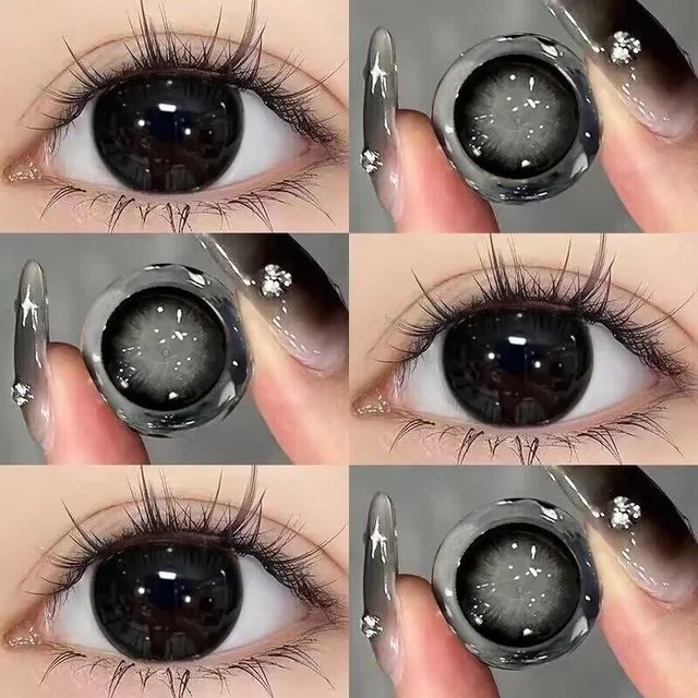 Lentes de contato pretas naturais VISUASHOW 1 par 14.2mm semestrais macias para maquiagem diária beleza dos olhos