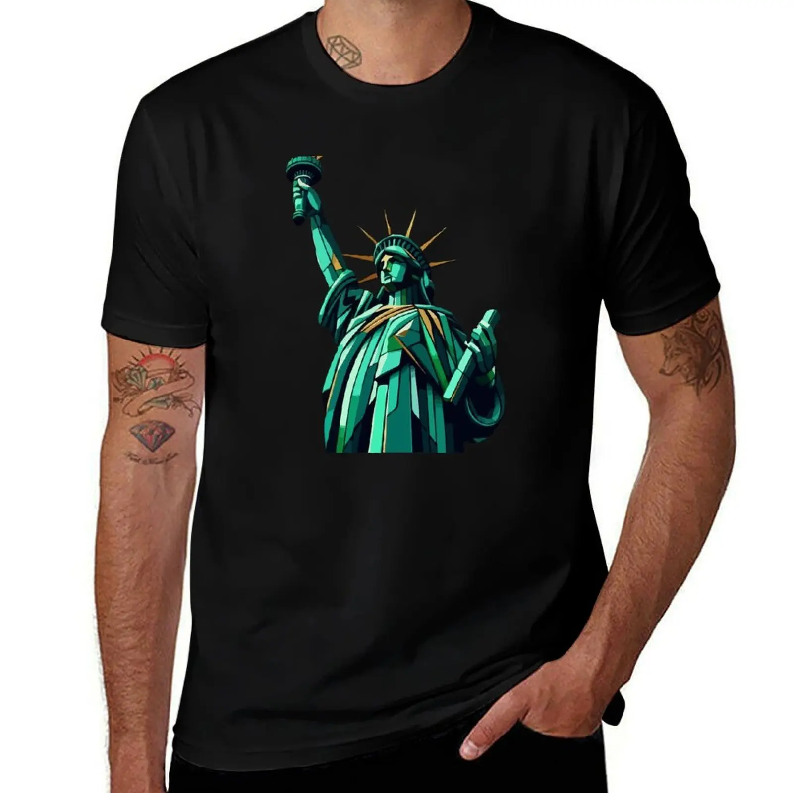 

The Statue of Liberty in a modern geometric art style T-Shirt plain anime shirt t shirt men 100℅ cotton