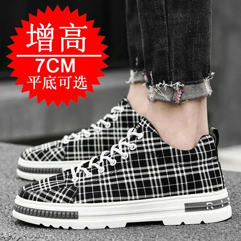 Cow Suede Elevator Shoes Height Increase Shoes Men Height Increase Insole 7CM Men Sneakers Sport Black Heightening Shoes