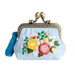 Embroidery DIY Ribbon Flowers Bags Purse Wallet Handbag, Cross Stitch Kit for Beginner Needlework Sewing Arts Craft Friend Gifts