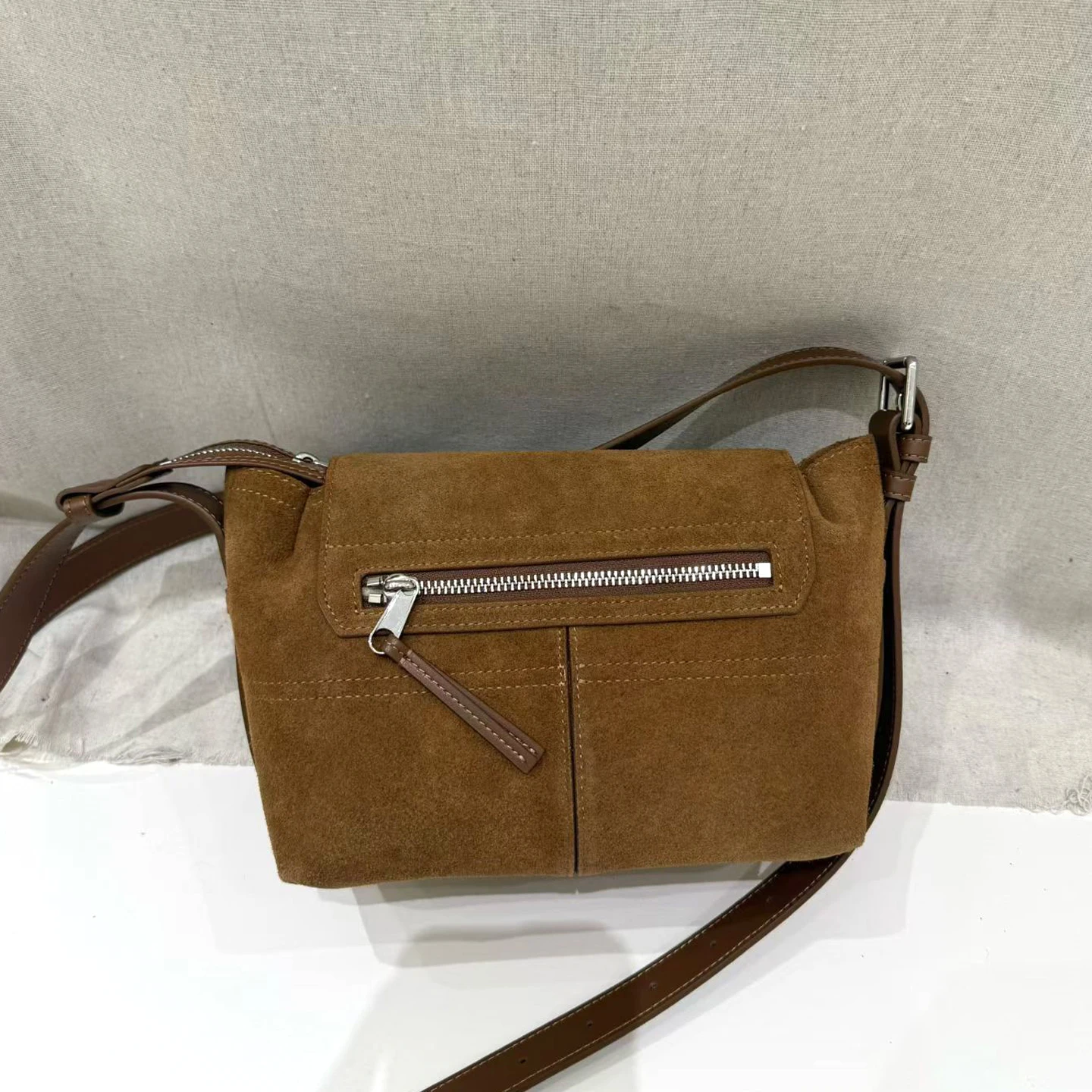 Suede Style Cowhide Crossbody Bag Women's Bag Multi-Pocket Three Lock Buckles Shoulder Bag Messenger Bag XHTY Fashion
