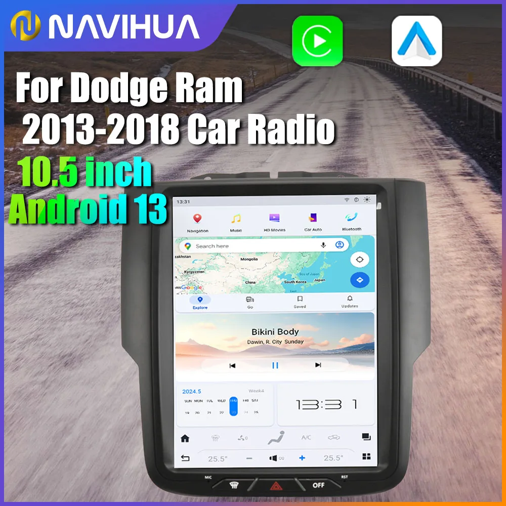 

10.5" For Dodge RAM Manual AC Android13 Car Radio Stereo Multimedia Player Carplay Auto GPS Navigation 2013-2018 Qualcomm 8 Core