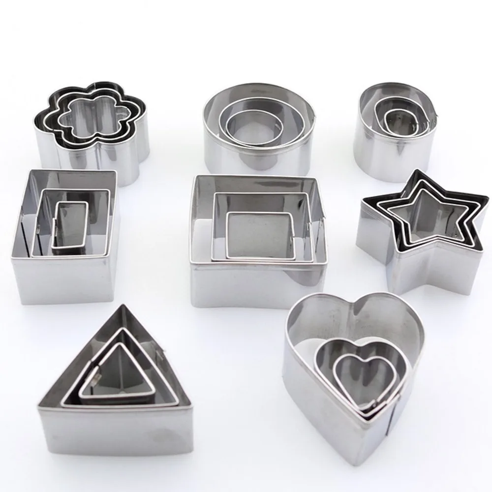 24pcs Reusable Cookie Cutters Stainless Steel Nested Graduated Biscuit Cutters Flower Star Square Round Pastry Cutter Set