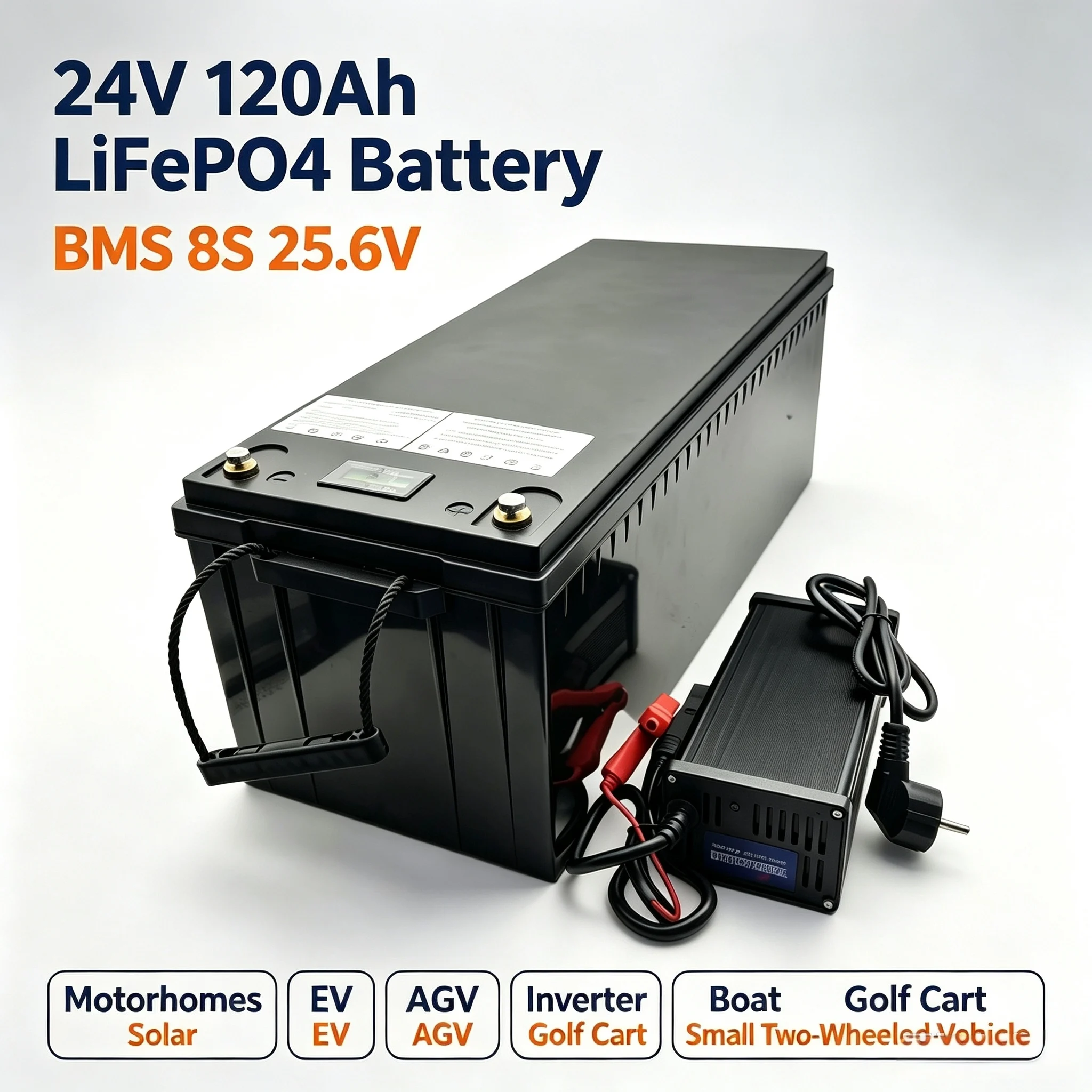 24V 120AH lifepo4 lithium Battery BMS 8S 25.6V for motorhomes Solar EV AGV inverter Boat,golf cart,small two-wheeled vehicle