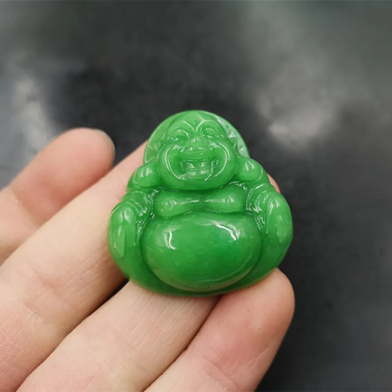 

Dry Qingyang Big Belly Pendant Hand Carved Green Jade Buddha Statue