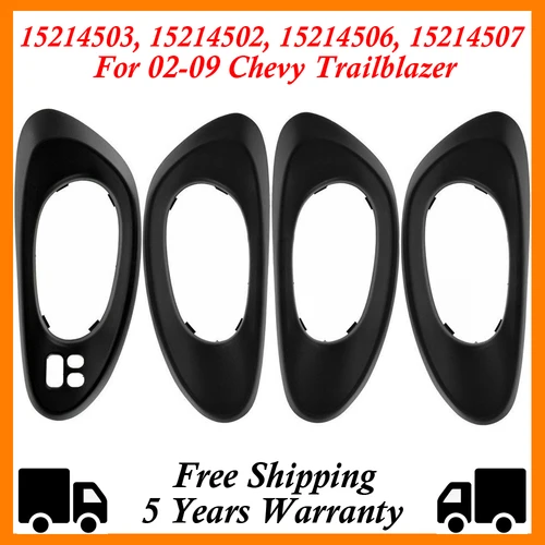Biseles de manija de puerta delantera y trasera interior, embellecedor negro para Chevy Trailblazer 2002, 2009, 15214503, 15214502, 15214506, 15214507
