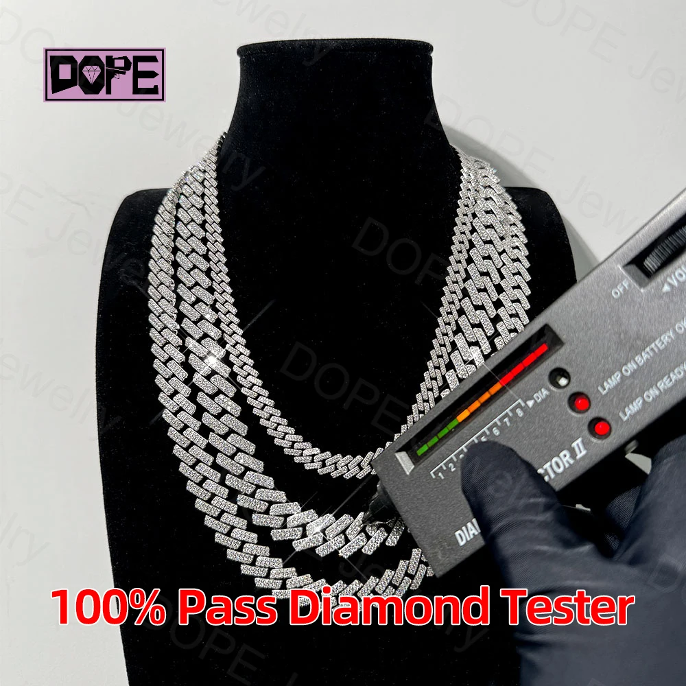 3 Days Dispatch 12mm Cuban Link Chain Hip Hop 925 Silver Iced Out Men VVS Diamond Moissanite Cuban Chain，