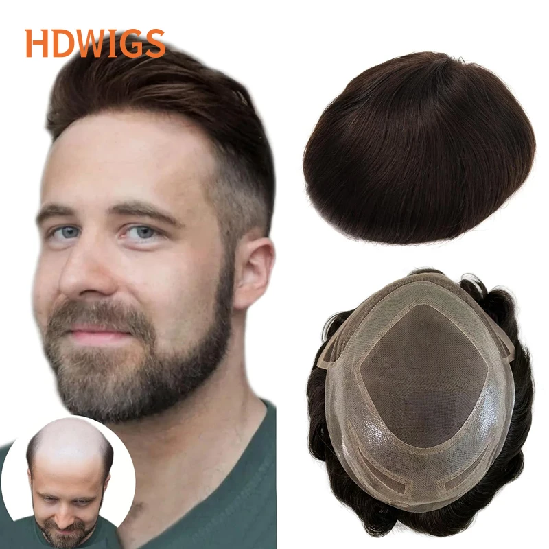 Choice HDLace PU Men Toupee HDWIGS Indian Human Hair Wigs Skinlike Hd Lace Man Wig Durable Hair System Male Capillary Prosthesis