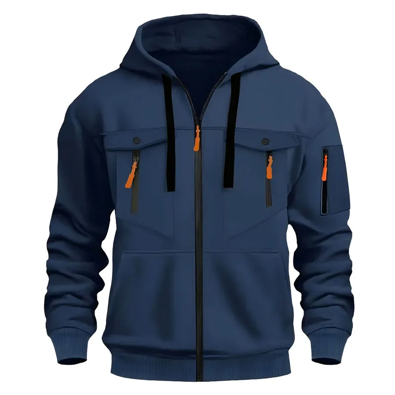

New men's long-sleeved hooded sport zippered cardigan for autumn and winter 2025, casual, loose, warm and fitness sweatshirt