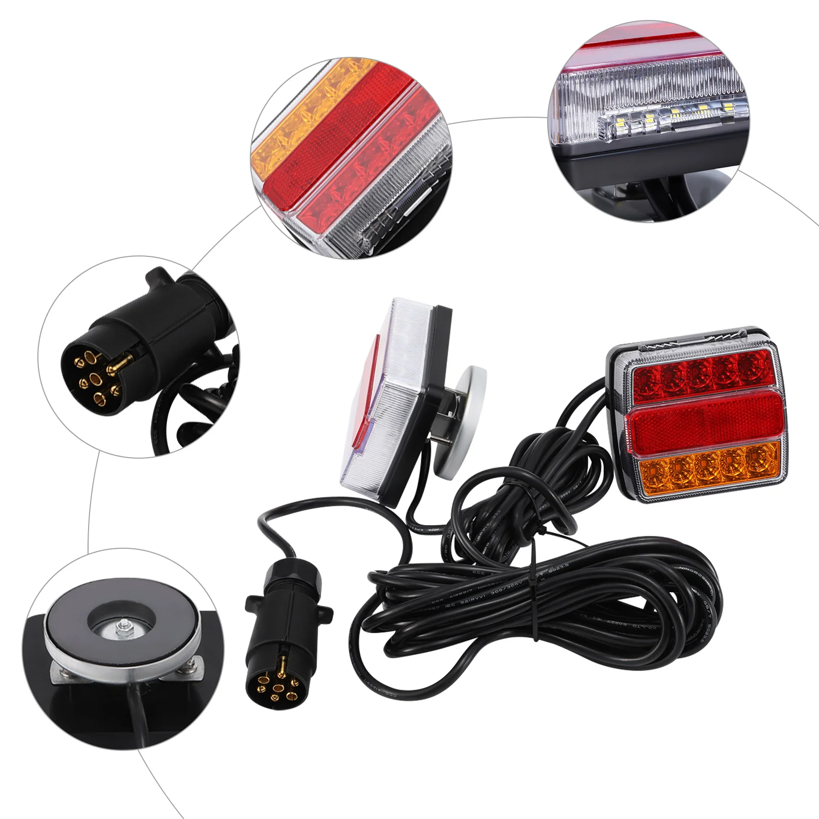 12V Magnetic LED Trailer Towing Lights Rear Tail Car 7.5M Cable Tail Board Lamps