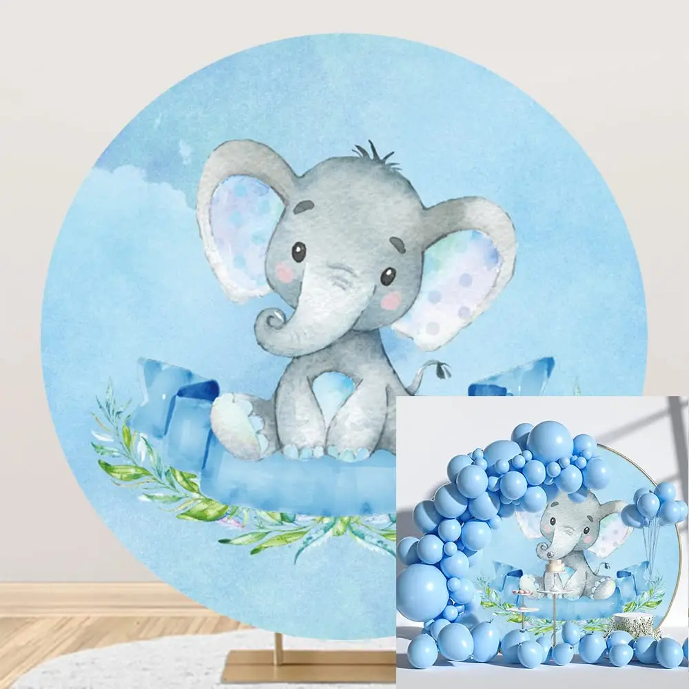 Elephant Round Backdrop Cover Baby Shower Newborn Girl Boy Birthday Party Circle Photography Background Decor Photo Studio Props