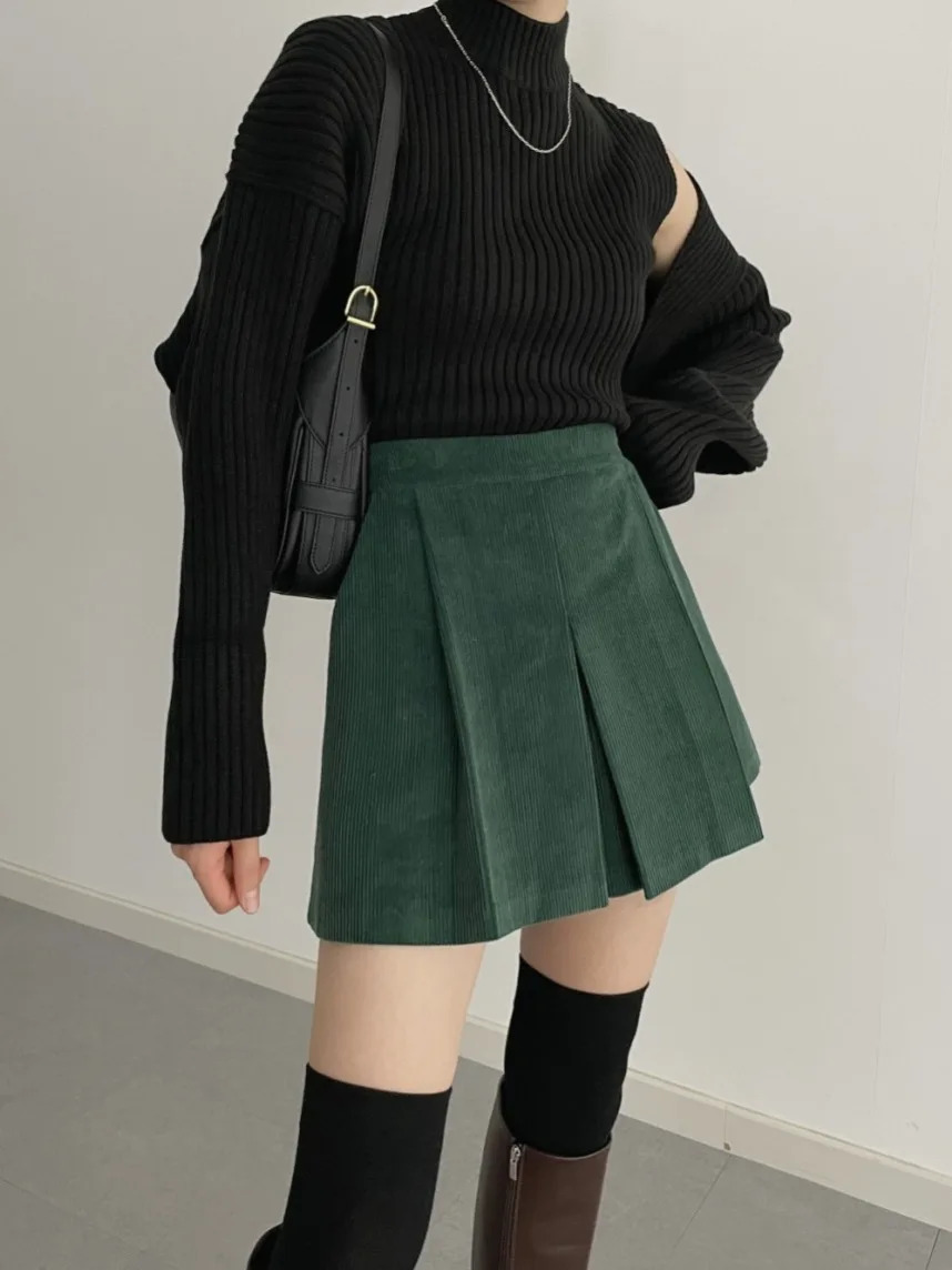 Korean Sle Small Size Corduroy f Skirt Women's 2025 Autumn Model High Waist Slim A-Line ort Skirt Pants