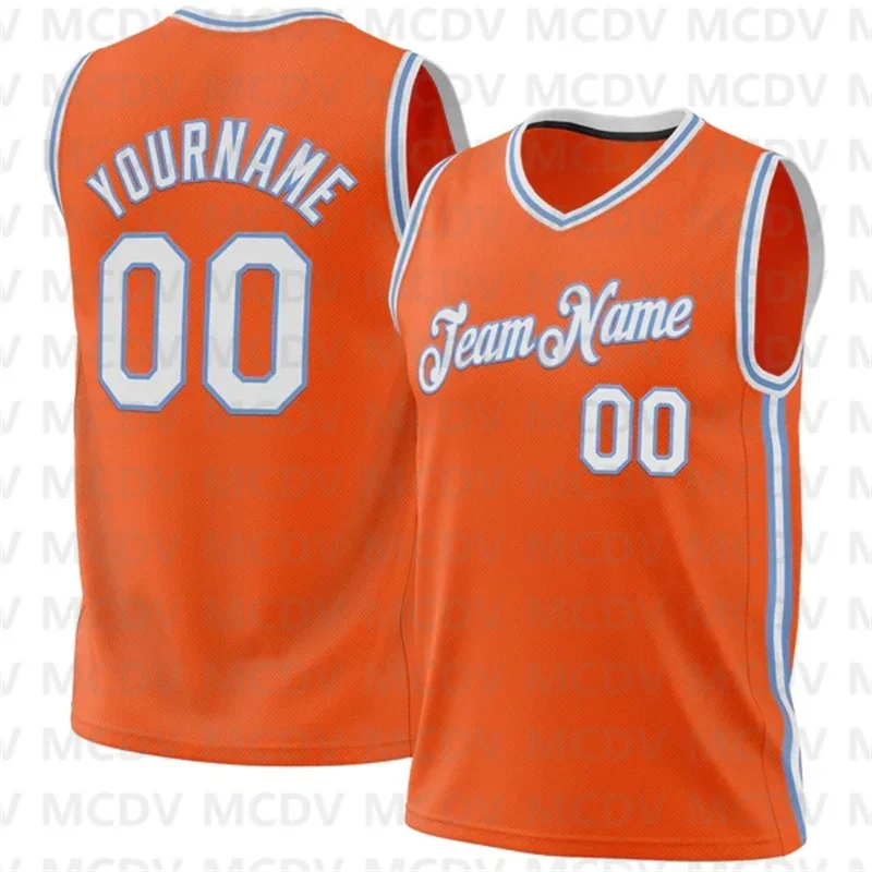 Custom Orange White-Light Blue Authentic Throwback Basketball Jersey 3D Print Team Name Number Sport Clothes Adult Youth